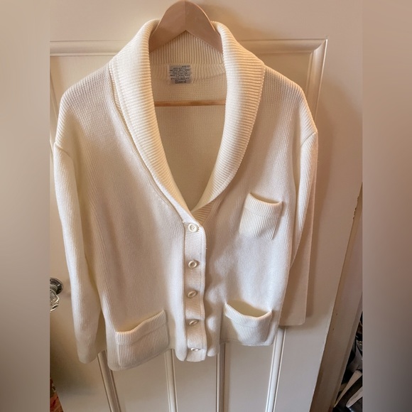 Sears Sweaters - Sears Vintage Unisex Oversized Cream 70s Button Front Cardigan Sweater Size L/XL